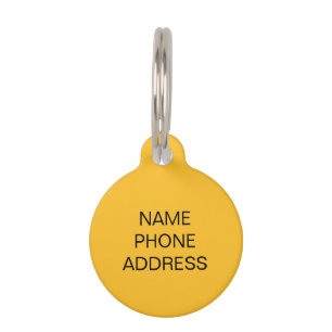 Médaillon Pour Animaux Simple noir jaune Nom Info chien personnalisé