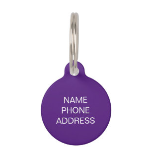 Médaillon Pour Animaux Simple personnalisé violet blanc Nom info chien