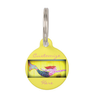 Médaillon Pour Animaux sirène en mosaïque sous-marine rose