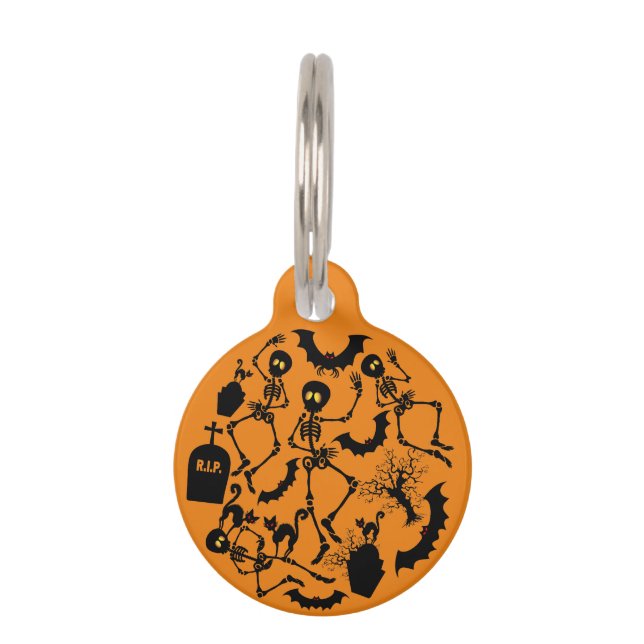 Médaillon Pour Animaux Skeletons d'Halloween Macabre Dance (Devant)