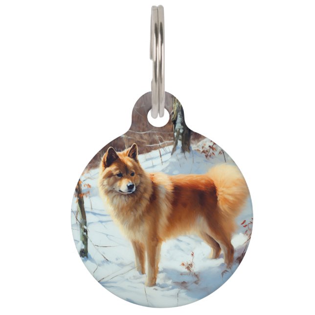Médaillon Pour Animaux Spitz finlandais : Noël sous la neige (Devant)