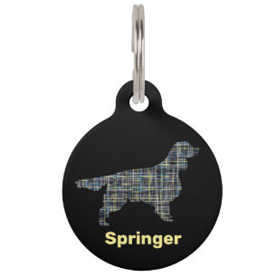 Médaillon Pour Animaux Springer Spaniel Chien Jaune & Grille Noire