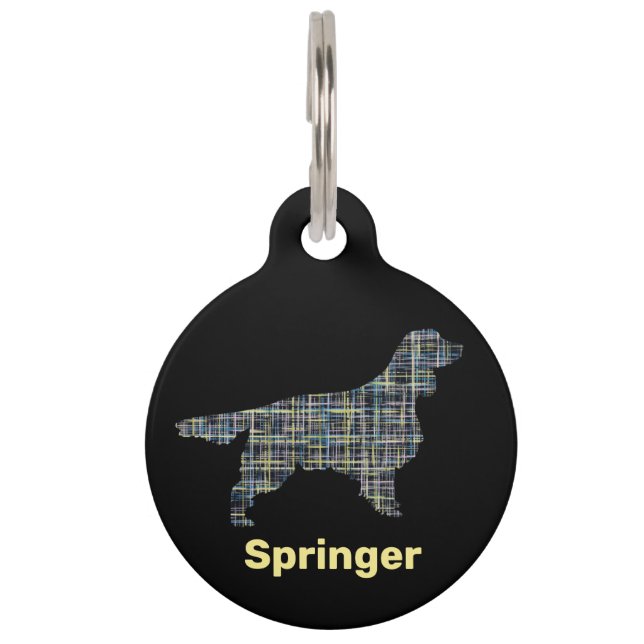 Médaillon Pour Animaux Springer Spaniel Chien Jaune & Grille Noire (Devant)