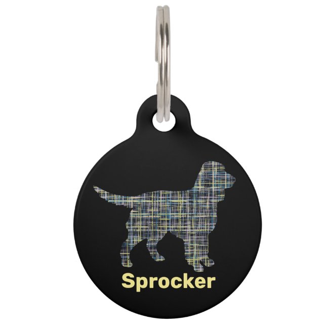 Médaillon Pour Animaux Sprocker Spaniel Chien Jaune & Noir Grille (Devant)