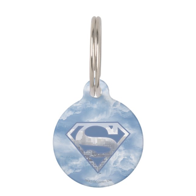 Médaillon Pour Animaux Superman S-Shield | Logo de la ville bleu clair (Devant)