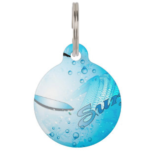 Médaillon Pour Animaux Surfer, tropical, planche de surf avec la vague
