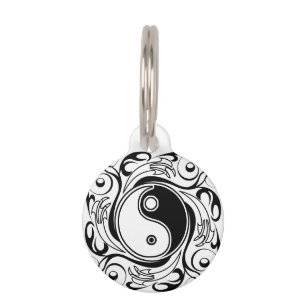 Médaillon Pour Animaux Symbole Yin et Yang Style tatouage noir et blanc