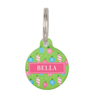 Médaillon Pour Animaux Sympa Noël Festif Vert rose Personnalisé Nom du ch