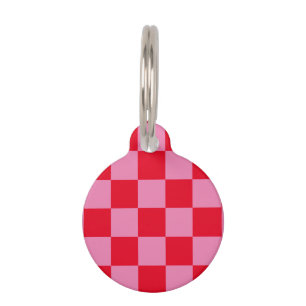 Médaillon Pour Animaux Tableau de contrôle rétro À damiers Motif rose ora