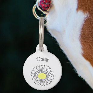 Médaillon Pour Animaux Tag blanc Fleur de marguerite Botanique