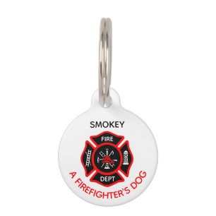 Médaillon Pour Animaux Tag de chien de pompier avec nom