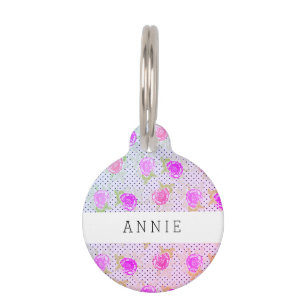 Médaillon Pour Animaux Tag de chien rose Flowers