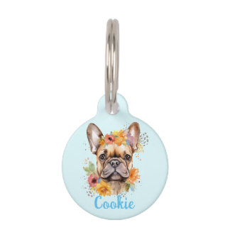 Médaillon Pour Animaux Tag de l'animal rond Fleur d'aquarelle de Chien-ta