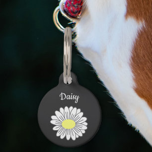 Médaillon Pour Animaux Tag de marguerite botanique Fleur noire