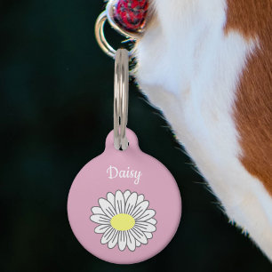 Médaillon Pour Animaux Tag de marionnette rose Fleur de marguerite Botani