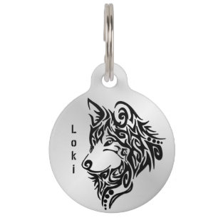 Médaillon Pour Animaux Tag de nom de loup tribal et de nom d'animal de co