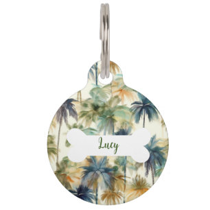 Médaillon Pour Animaux Tag de palmiers ronds Motif personnalisé