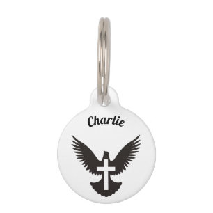 Médaillon Pour Animaux Tag Dove with Cross Pet Name
