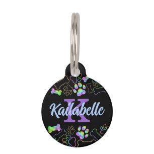 Médaillon Pour Animaux Tag Holographic Ombre Rainbow Monogram Pet ID
