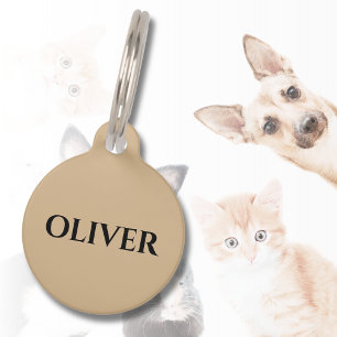 Médaillon Pour Animaux Tan Minimaliste Chat Chien Nom Adresse
