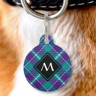 Médaillon Pour Animaux Tartan Vert de Mer, Violet et Bleu