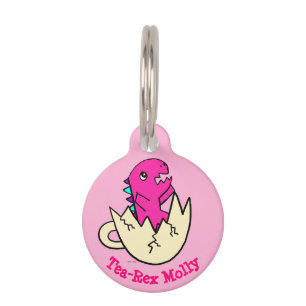 Médaillon Pour Animaux Tea-Rex rose Customisé