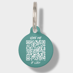 Médaillon Pour Animaux Teal Customizable QR Code Scan Pet ID Tag