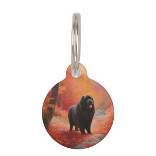 Médaillon Pour Animaux Terre-Neuve en automne Les feuilles qui tombent in