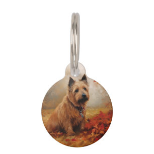 Médaillon Pour Animaux Terrier Australien dans les feuilles d'automne qui