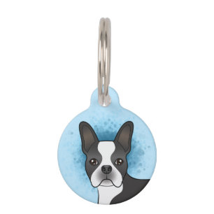 Médaillon Pour Animaux Térrier de Boston noir et blanc, dessin animé de c