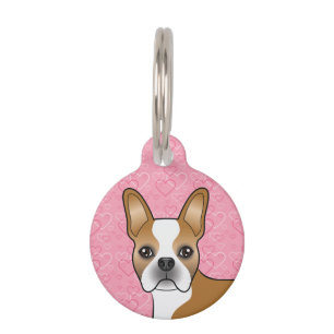 Médaillon Pour Animaux Tête de Boston Terrier Fauve et Blanc sur Cœurs Ro