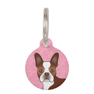 Médaillon Pour Animaux Tête de Boston Terrier rouge et blanc sur cœurs ro