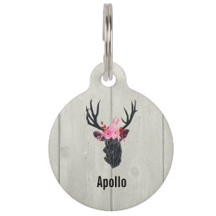 Médaillon Pour Animaux Tête de cerf géométrique avec couronne florale sur