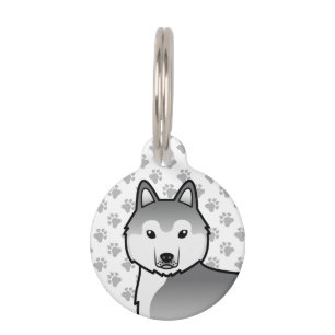 Médaillon Pour Animaux Tête de chien de dessin animé Husky sibérien argen