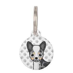 Médaillon Pour Animaux Tête de Chihuahua à poil lisse bleu merle dessin a