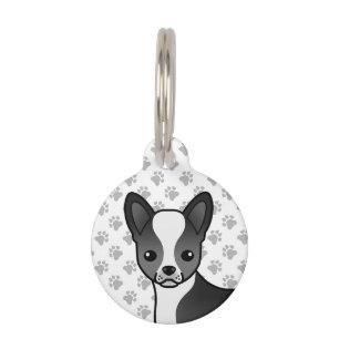 Médaillon Pour Animaux Tête de Chihuahua à poil lisse noir et blanc