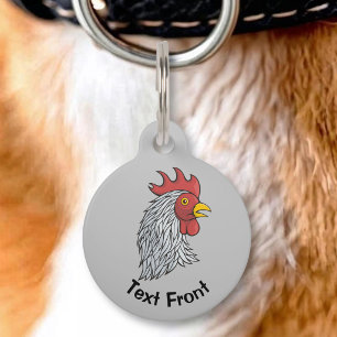 Médaillon Pour Animaux Tête de Coq Gris
