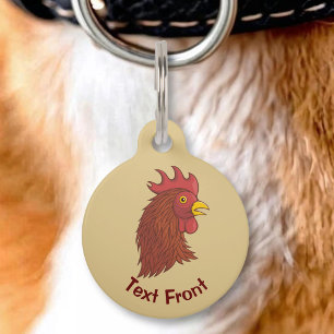 Médaillon Pour Animaux Tête de Coq Rouge