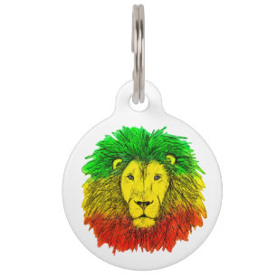 Médaillon Pour Animaux Tête de lion rasta rouge jaune vert dessin Jamaïqu