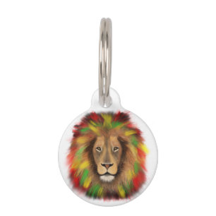Médaillon Pour Animaux Tête de lion rasta rouge jaune vert dessin Jamaïqu