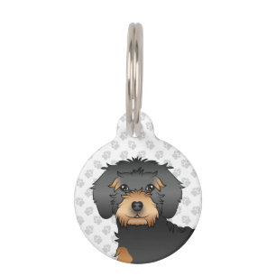 Médaillon Pour Animaux Tête de mini Goldendoodle noir et feu dessin animé