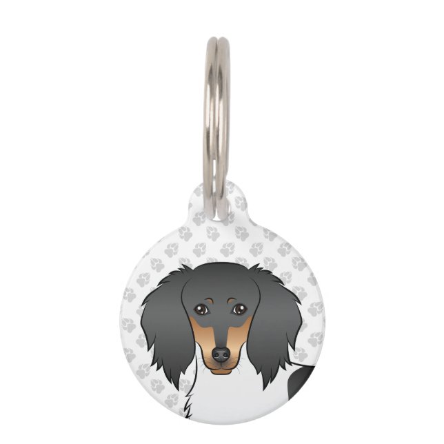 Médaillon Pour Animaux Tête de teckel à poil long piebalde noir et feu (Devant)