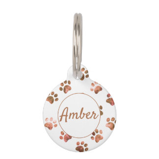 Médaillon Pour Animaux Texte Orange Texturé Empreinte de Patte Personnali