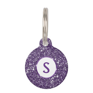 Médaillon Pour Animaux Texture de paillettes violettes fausses et monogra
