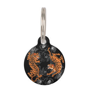 Médaillon Pour Animaux Tigers japonais style Art Arrière - plan noir