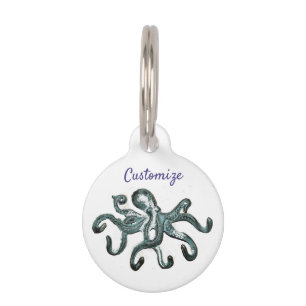 Médaillon Pour Animaux Tonnerre-Cove d'Octopus bleu