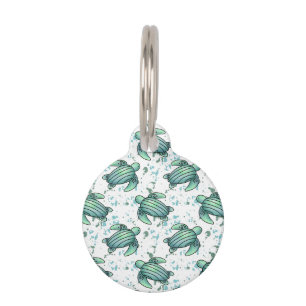 Médaillon Pour Animaux tortue de mer aquarelle verte motif bleu animal