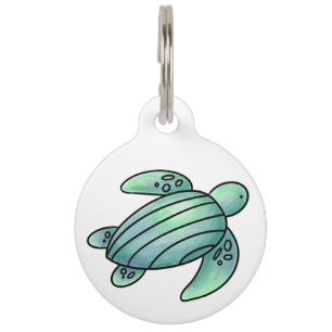 Médaillon Pour Animaux tortue de mer peinte à l'aquarelle dessin animé bl