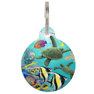 Médaillon Pour Animaux Tortue de mer tropicale hawaïenne de poissons de