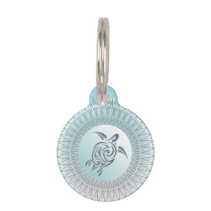 Médaillon Pour Animaux Tortue de style plage et Mandala